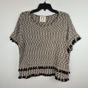 PPLA Womens‎ Metallic Striped Tassel Trim Knit Top Medium Boho Festival Knit